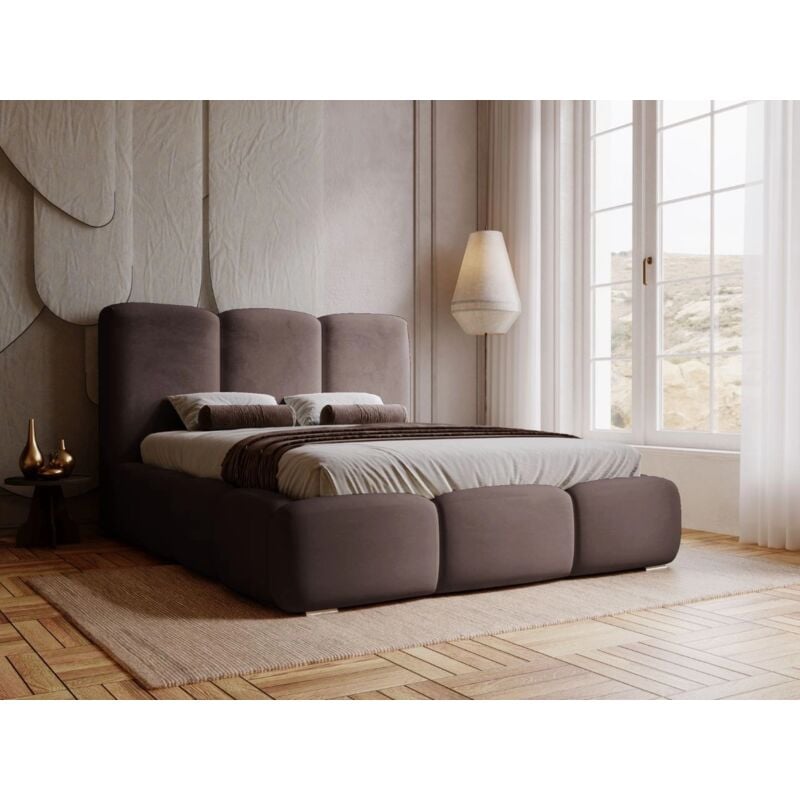Graingold - Lit rembourré avec rangement 140x200 velours marron Bubble