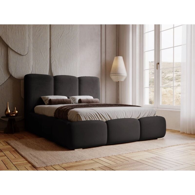 Graingold - Lit rembourré avec rangement 140x200 velours noir Bubble