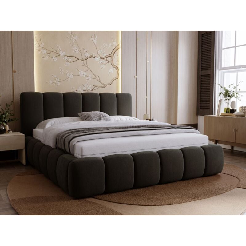 Graingold - Lit rembourré avec rangement 200x200 velours gris foncé Royal