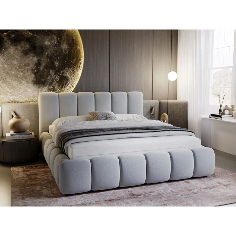 Lit rembourré avec rangement 140x200 velours gris clair Cloud