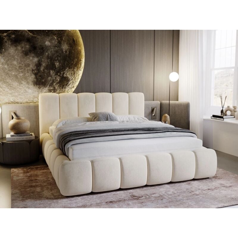 Lit rembourré avec rangement 160x200 velours beige Cloud