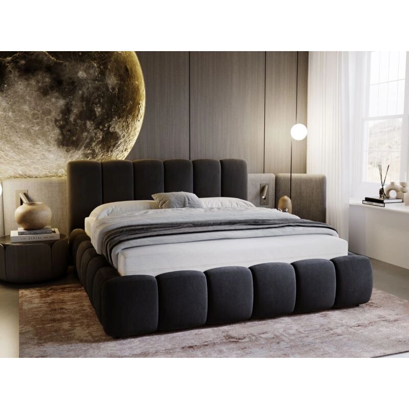 Lit rembourré avec rangement 140x200 velours noir Cloud