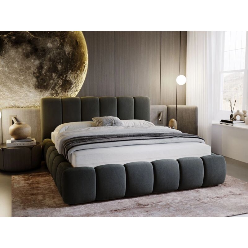 Lit rembourré avec rangement 140x200 velours gris foncé Cloud