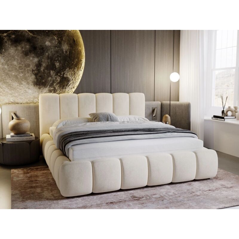 Lit rembourré avec rangement 140x200 velours beige Cloud