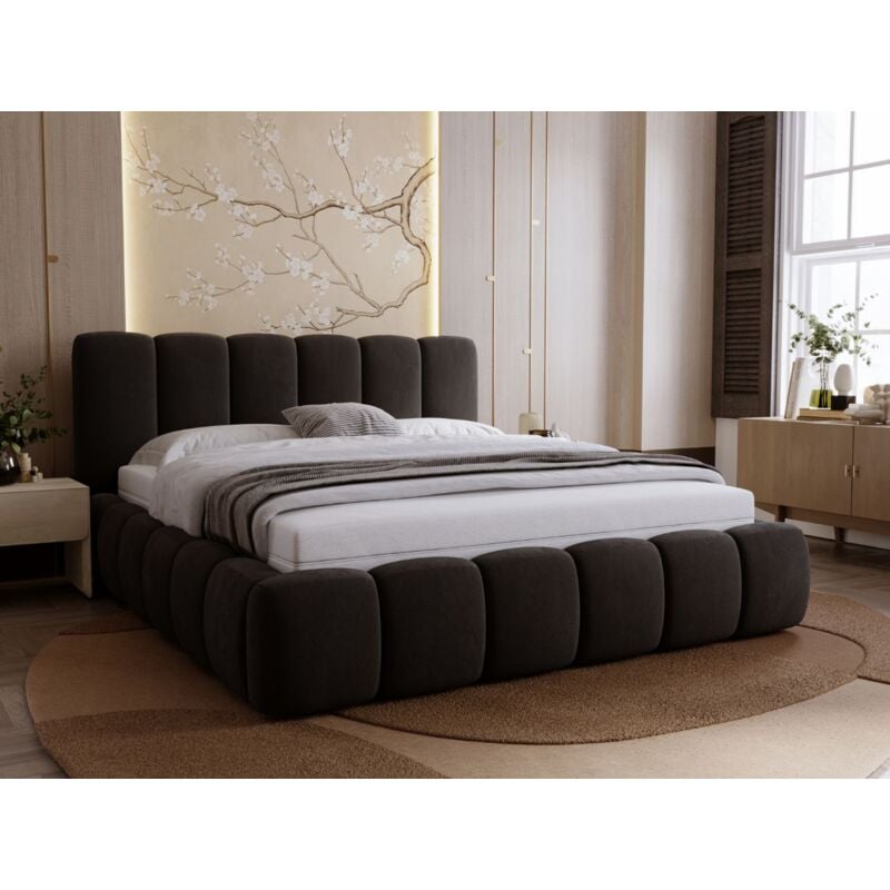 Lit rembourré avec rangement 200x200 velours noir Royal