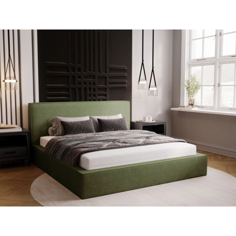 Lit rembourré avec rangement 200x200 velours vert Monaco