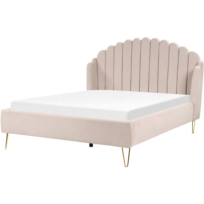 Beliani - Lit Rembourré avec Sommier à Lattes 140 x 200 cm en Tissu Beige Ambillou