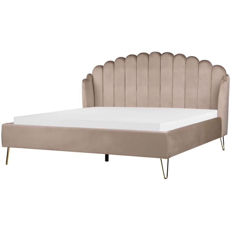 Beliani - Lit Rembourré avec Sommier à Lattes 180 x 200 cm en Velours Taupe Ambillou
