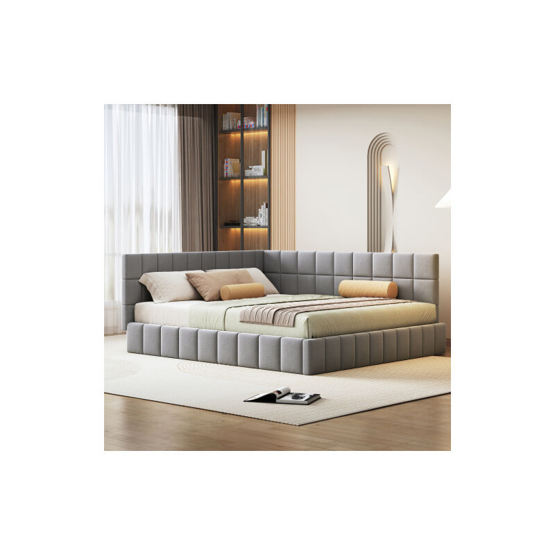 Ineasicer - Lit rembourré Canapé-lit 160200 Lit multifonctionnel avec sommier à lattes en tissu velours gris doux pour la peau