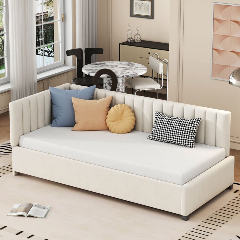 Ohjijinn - Lit rembourré canapé-lit 90200 lit multifonctionnel avec sommier à lattes tissu velours doux pour la peau beige