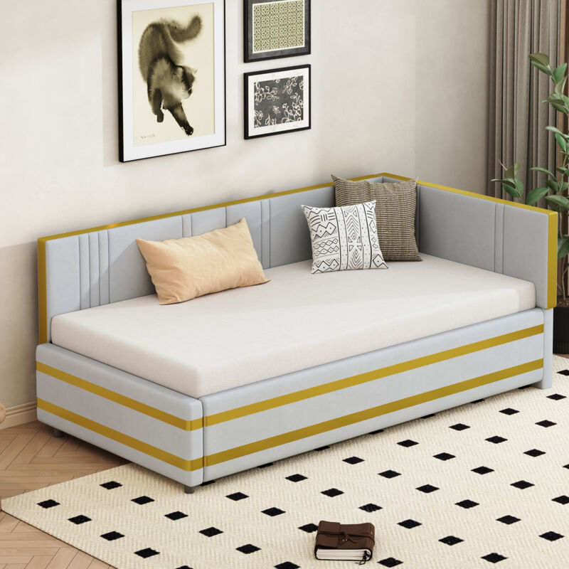 Lit rembourré canapé-lit 90200 lit multifonctionnel avec sommier à lattes tissu velours doux pour la peau gris