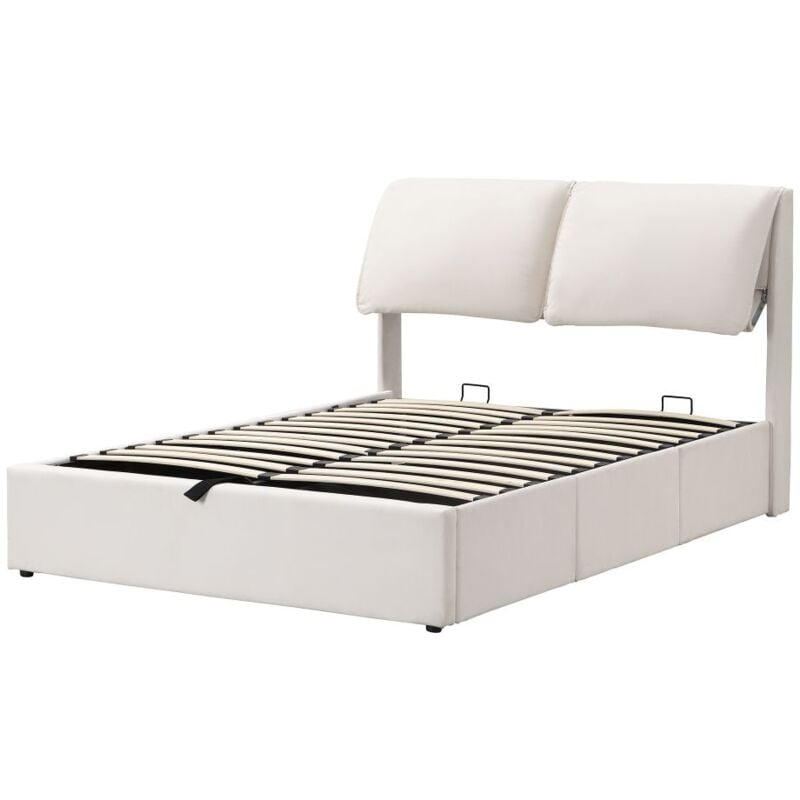 Gutent - Lit rembourré en velours 140x200 cm, lit hydraulique avec trois tiroirs(sans matelas)- Blanc