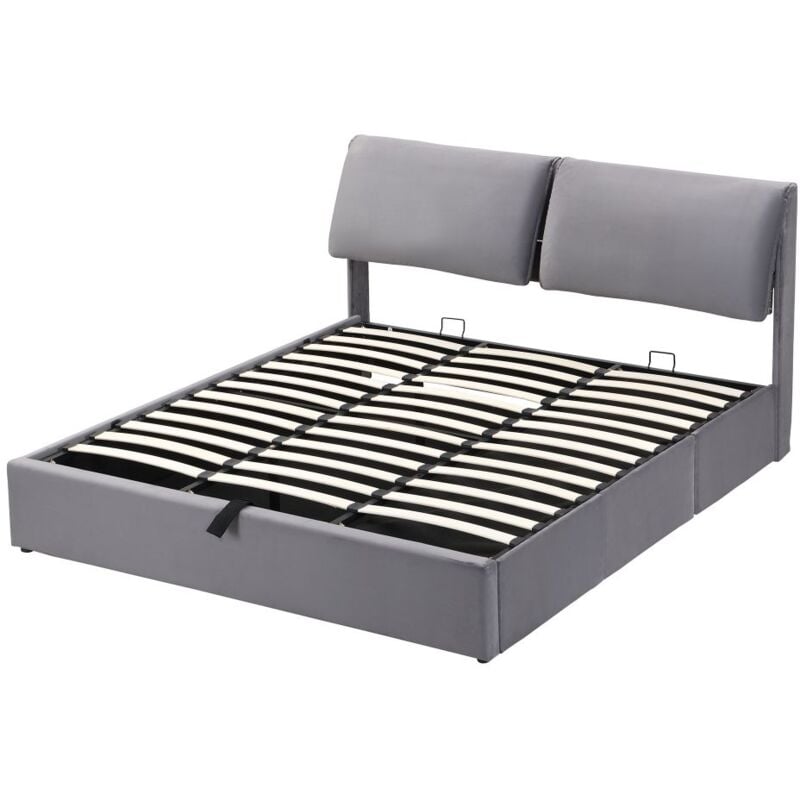 Gutent - Lit rembourré en velours 180x200 cm, lit hydraulique avec trois tiroirs(sans matelas)- Gris