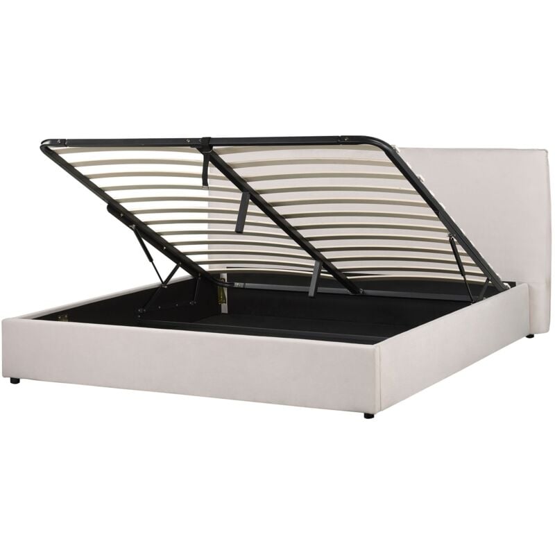 Beliani - Lit Rembourré Glamour avec Rangement 180 x 200 cm en Velours Blanc Cassé Lavaur