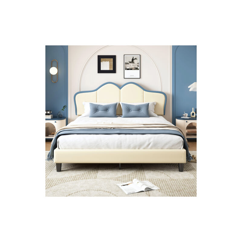 Lit rembourré, lit bébé avec bords protecteurs doux, pieds de lit stables, élégante tête de lit rembourrée, lit double, pu,140x200cm