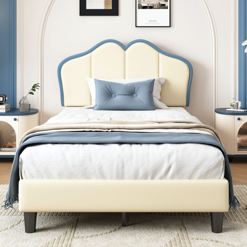 Redom - Lit rembourré, lit pour enfant, avec bords de protection doux, pieds de lit stables, profil de tête de lit rembourré élégant, lit simple, pu,