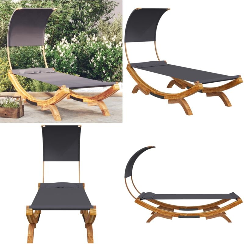 Lit repos et auvent 100x200x126 cm Bois courbé Anthracite - lit de repos d'extérieur - lits de repos d'extérieur - Home & Living - Anthracite