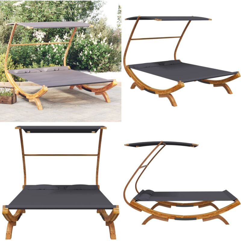 Lit repos et auvent 165x203x138cm Bois courbé massif Anthracite - lit de repos d'extérieur - lits de repos d'extérieur - Home & Living - Anthracite