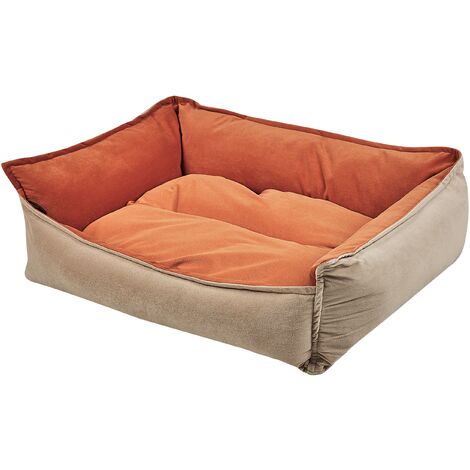 Lit Réversible Rectangulaire pour Animal en Velours Orange et Beige pour Chat ou Chien Coussins Doux Izmir - Orange