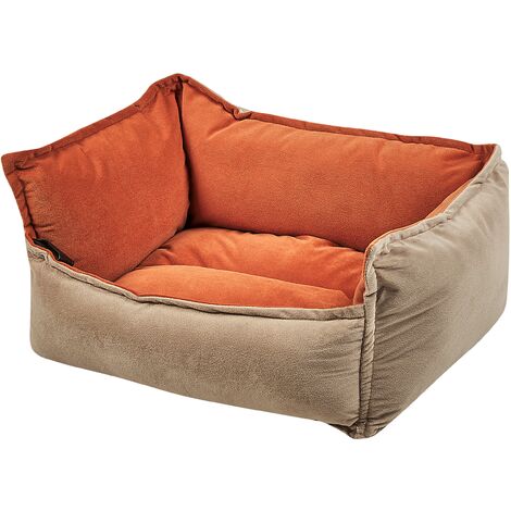Lit Réversible Rectangulaire pour Animal en Velours Orange et Beige pour Chat ou Chien Coussins Doux Izmir - Orange