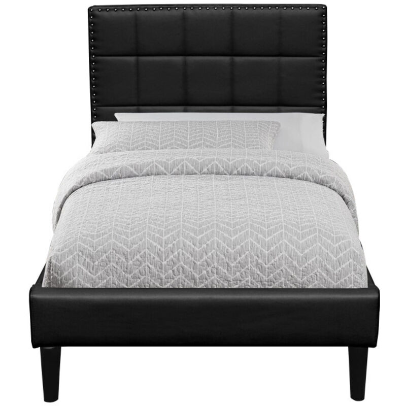 Lit riley pour matelas 120x190 - Sommier + Tête de Lit Capitonnee Couleur noir + Pieds en 16 cm pour matelas - 13 Lattes - revetement pvc Simili