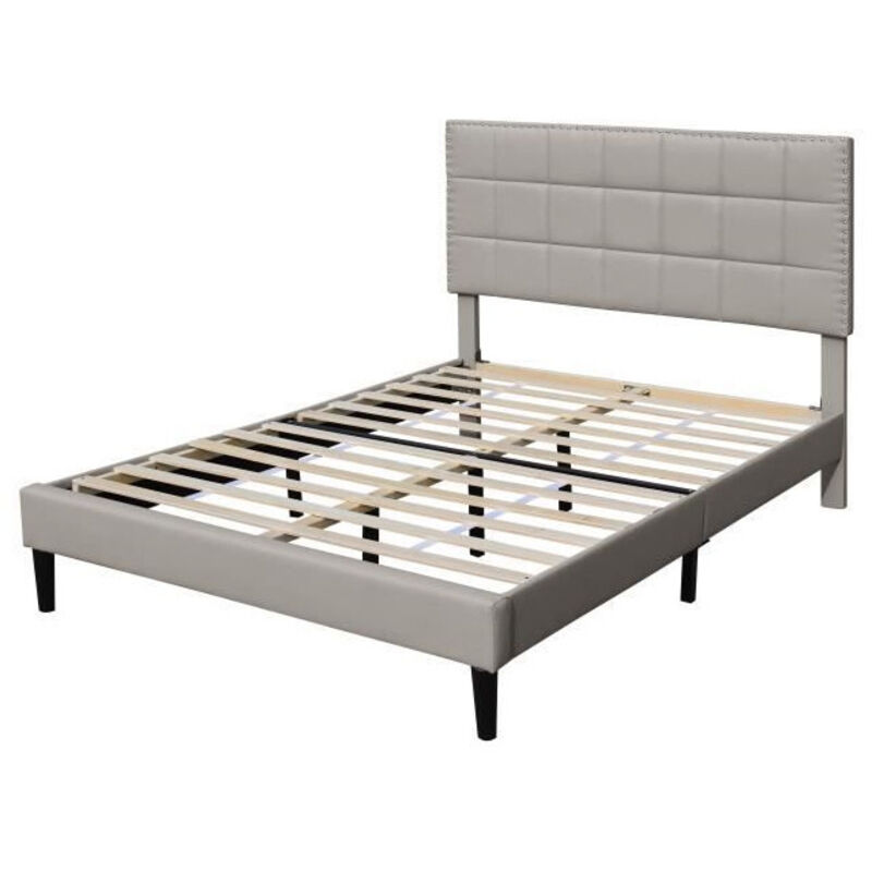 King Of Dreams - Lit riley pour matelas 140x190 - Sommier + Tête de Lit Capitonnee Couleur gris + Pieds en 16 cm pour matelas - 2 x 13 Lattes