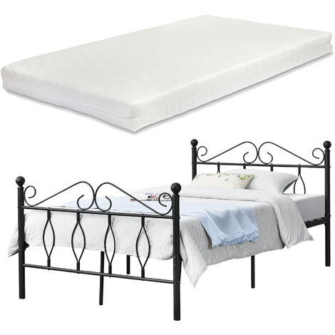 Lit romantique classique en black metal avec divers matelas Taille : 140x200 cm