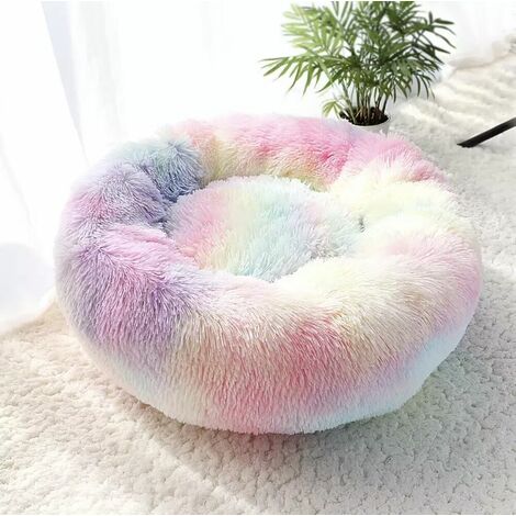 Lit Rond Donut Pour Chien Chat en Peluche Apaisant Comfy Tapis Couchage Panier Couleur 50cm
