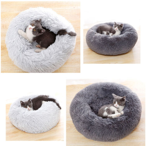 Lit rond en peluche douce pour animaux de compagnie chiens chats, coussin chaud, confortable et lavable