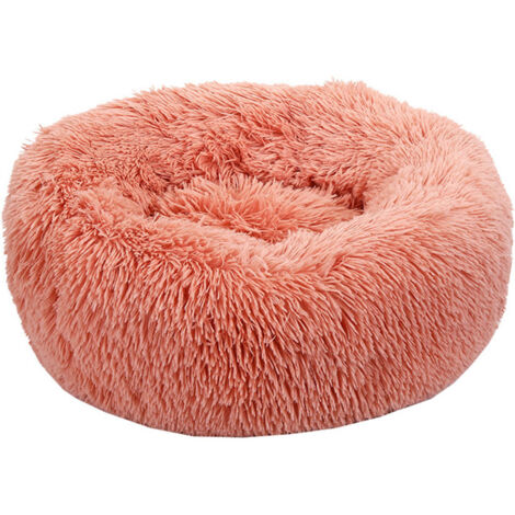 Lit rond en peluche douce pour chat - Diamètre 50 cm - Rose, bord relevé, 550 g de rembourrage, chaud et moelleux