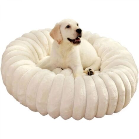 Lit rond en tissu doux blanc de 50 cm de diamètre pour chat et chien, lit extra large pour chat, lit chaud pour chien d'hiver