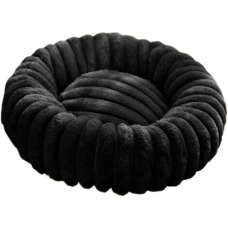 Lit rond en tissu doux noir de 50 cm de diamètre pour chat et chien, lit extra large pour chat, lit chaud pour chien d'hiver