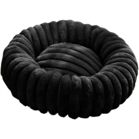 Lit rond en tissu doux noir de 50 cm de diamètre pour chat et chien, lit extra large pour chat, lit chaud pour chien d'hiver