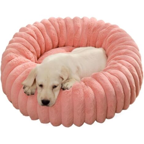 Lit rond en tissu doux rose de 50 cm de diamètre pour chat et chien, lit extra large pour chat, lit chaud pour chien d'hiver