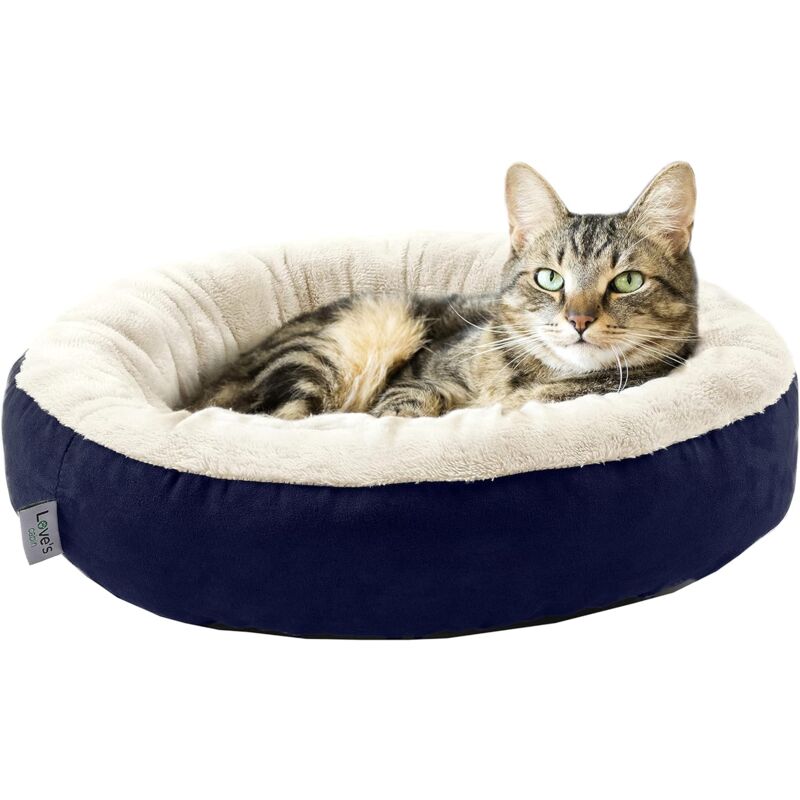 Lit rond pour chat et chien, lit pour animal de compagnie de 20 pouces pour chats ou petits chiens, fond antidérapant et résistant à l'eau, lit pour