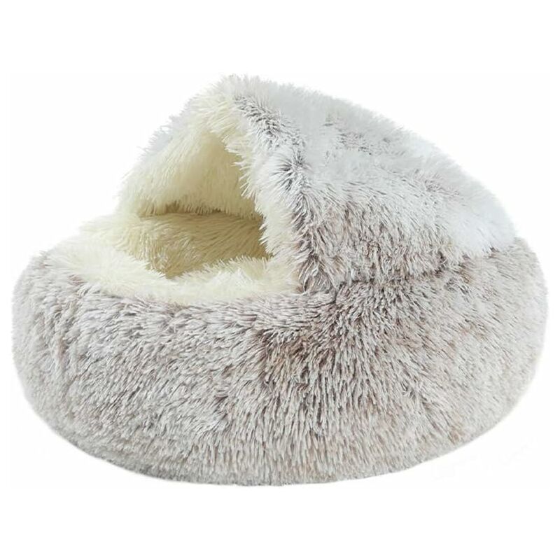 Lit rond pour chien et chat - Light Coffee 40cm, tissu pelucheux rond doux et chaud pour animaux de compagnie, matelas épais et extra doux, matelas