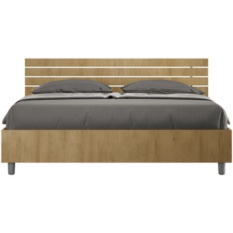 Lit sans sommier 160x190 tête de lit inclinée avec des lames chêne nature Ankel