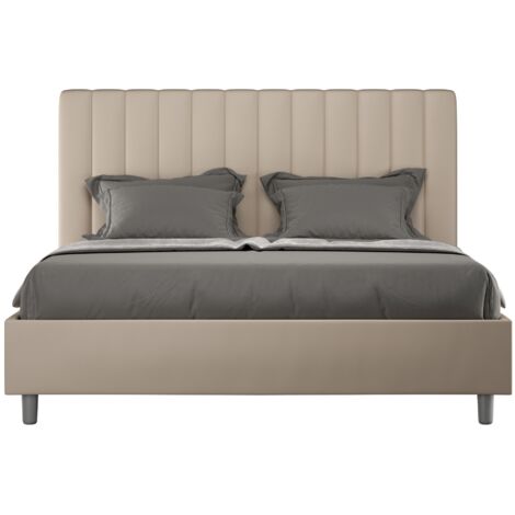 Lit sans sommier rembourré 160x190 similicuir taupe Agueda