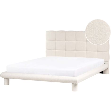 Lit Scandinave en Bouclé 160 x 200 cm Tête de Lit Rembourré Blanc Cassé Cressat