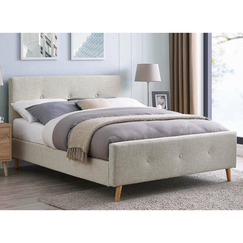 Lit scandinave en tissu capitonné beige GREG 180x200 cm