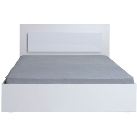 Lit SENA – Lit 2 places 160x200 cm avec tête de lit et LED intégrées – Coloris blanc brillant