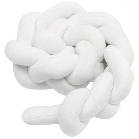 Lit Serpent tressé, Lit Pare Chocs, 3 Brins Tresses Torsadées, Longues Bandes Tissées, Oreillers Boule Noués, Coussin Tressé Décoratif Protection De La Têt, Blanc, 3m