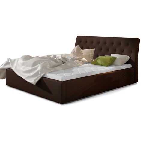 Lit simili cuir capitonné Venizia avec sommier-Marron-180x200-Version avec sommier