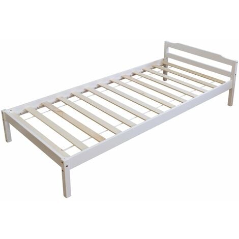 Lit simple 1 personne 90 x 200cm en bois blanc avec ...