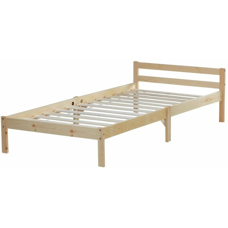 Lit simple 1 personne 90 x 200cm en bois massif avec sommier à lattes LIT06165