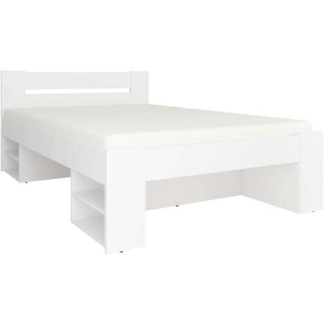 Lit simple 1 place 140 x 200 cm pour enfant avec des étagères de rangement coloris Blanc - Longueur 204,5 x Largeur 145,5 x Hauteur 47,5-85,5 cm