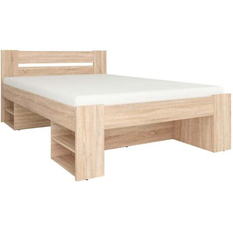 Lit simple 1 place 140 x 200 cm pour enfant avec des étagères de rangement coloris Chêne sonoma - Longueur 204,5 x Largeur 145,5 x Hauteur 47,5-85,5 cm