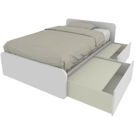 Lit simple 120x190 avec tiroirs, personnalisable et facile à assembler - blanc