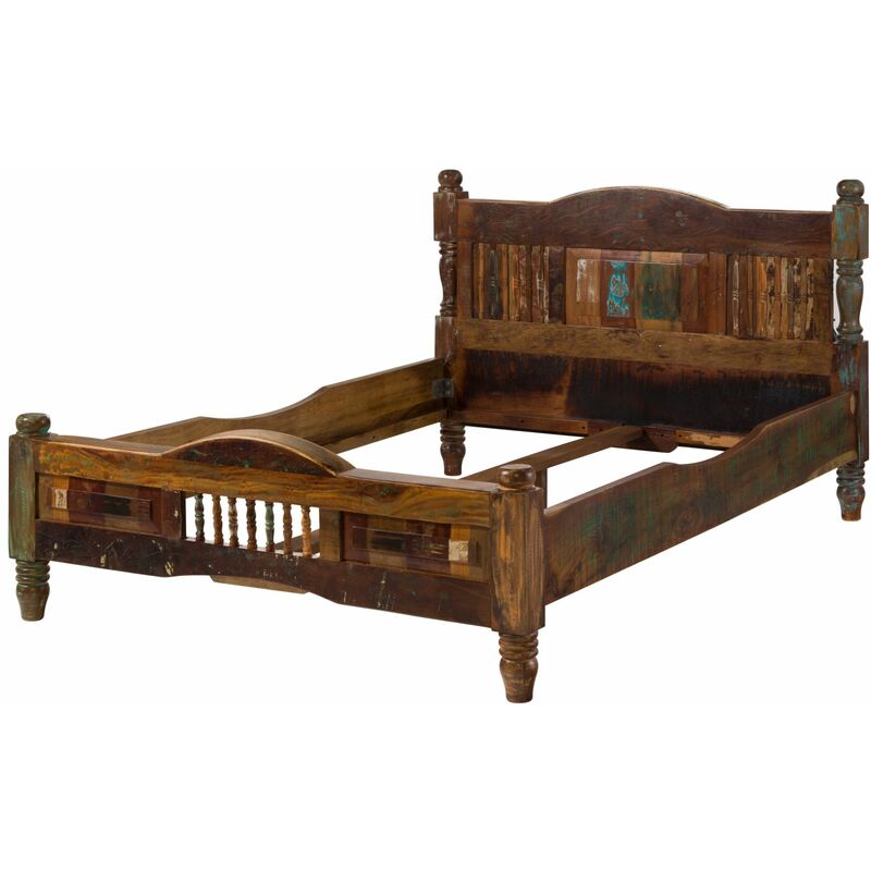 Massivmoebel24 - Lit simple 120x200 Bois de récupération laqué Multicolore fable 20