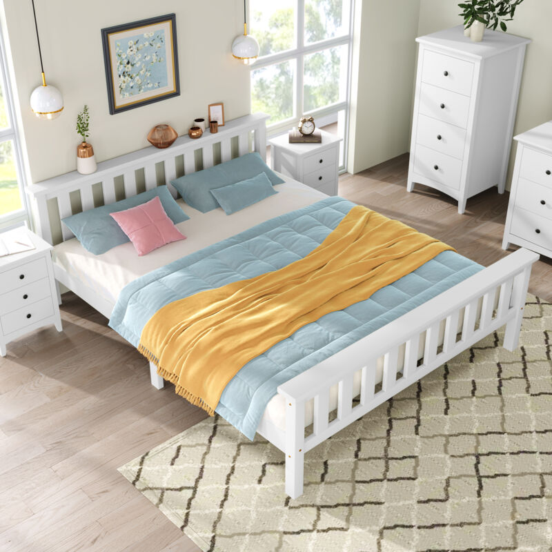 Modenvie Holzbett 140×200 Mit Kopfteil, modernes Jugendbett Mit Lattenrost, bettgestell Für Kinderzimmer, Schlafzimmer Und Gästezimmer, ohne Matratze, weiß